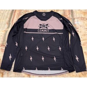 Commit Mens MTB Downhill Long Sleeved Jersey Black Pink Lightning Bolt Graphic L